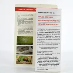 Karate Zeon 050 CS dawkowanie: insektycyd na gryzące i ssące szkodniki. Stosować opryskiwaczem ręcznym. Zwalcza mszyce, gąsienice, stonkę.
