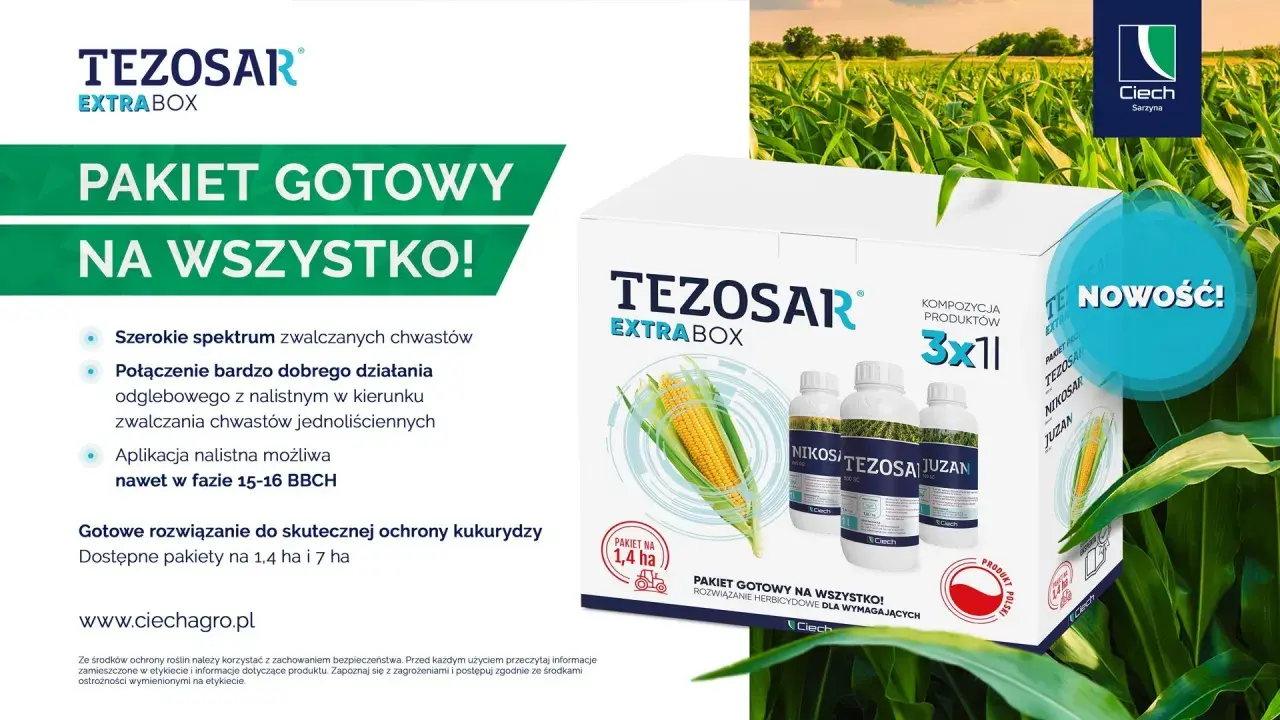 Gotowy pakiet TEZOSAR EXTRA BOX do ochrony kukurydzy. Skutecznie zwalcza chwasty, zapewniając zdrowe plony.